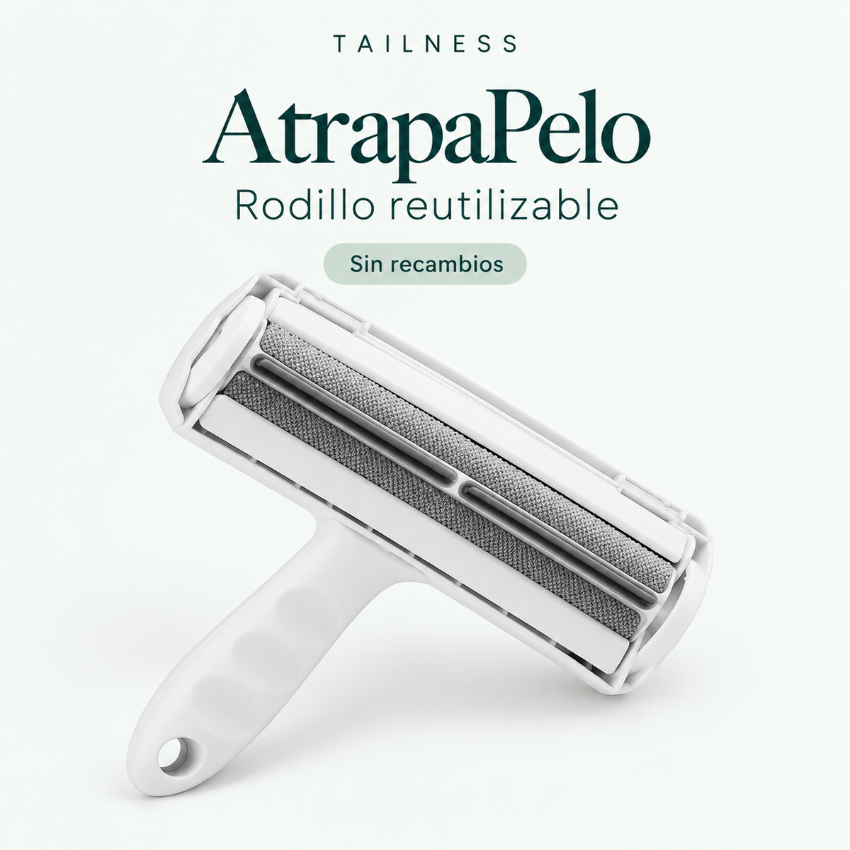 AtrapaPelo de Tailness, rodillo quitapelos reutilizable blanco con superficie textil gris