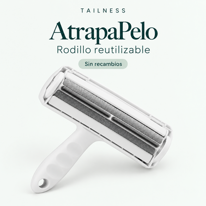 AtrapaPelo de Tailness, rodillo quitapelos reutilizable blanco con superficie textil gris