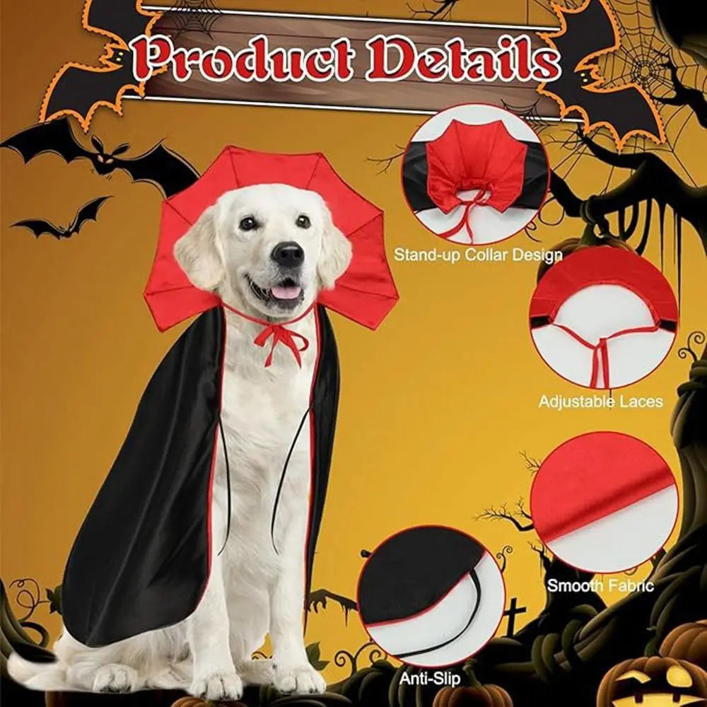 Classic Stand-Collar Halloween Pet Cape Adjustable Double Sides Dogs Wizard Outfit Comfortable Soft Fabric Cat Cloak Puppy